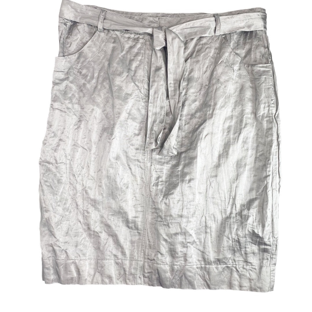 Eileen Fisher Metallic Silver Crinkle Pencil Skirt Medium